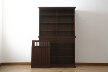 中古　美品　民芸家具　和光　NEW北樹　水屋115K　上質な和の空間を演出する二段重ね水屋箪笥(食器棚、茶箪笥、重ねタンス、キャビネット、収納棚、戸棚、店舗什器)(R-075046)