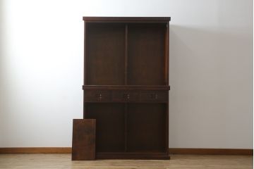 中古　美品　民芸家具　和光　NEW北樹　水屋115K　上質な和の空間を演出する二段重ね水屋箪笥(食器棚、茶箪笥、重ねタンス、キャビネット、収納棚、戸棚、店舗什器)(R-075046)