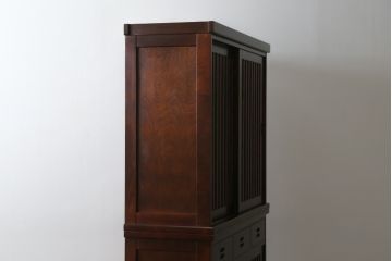 中古　美品　民芸家具　和光　NEW北樹　水屋115K　上質な和の空間を演出する二段重ね水屋箪笥(食器棚、茶箪笥、重ねタンス、キャビネット、収納棚、戸棚、店舗什器)(R-075046)