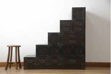 中古　民芸家具　上質な和の雰囲気香る階段箪笥(和箪笥、整理たんす、収納タンス、引き出し)(R-075073)
