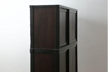 和製アンティーク　美品!!　シックな佇まいが目を惹く会津二段重ね水屋箪笥(収納棚、キャビネット、食器棚、戸棚、重ねタンス)(R-075076)