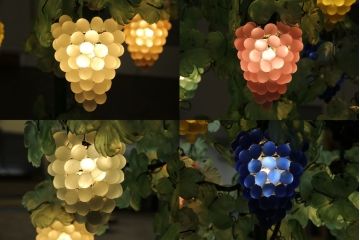 中古　イタリア製　トーソー社(TOSO CESARE)　ムラーノガラス(Murano　Glass)　ブドウ(葡萄、ぶどう)　13灯　空間のアクセントになるスタンドライト(フロアスタンド、スタンド照明、フロア照明、ベネチアングラス、ヴェネチアングラス、ムラノガラス)(定価約130万円)(R-075080)