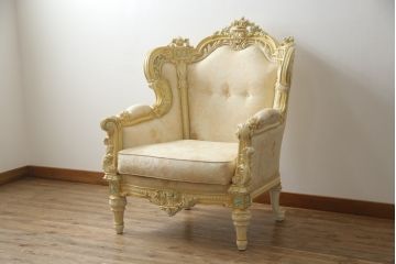 中古　イタリア高級家具　SILIK(シリック)　ロココ調　優雅で上品な空間づくりにぴったりな1人掛けソファ(一人掛けソファ、1P、アームソファ)(R-075092)