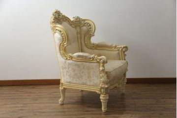 中古　イタリア高級家具　SILIK(シリック)　ロココ調　優雅で上品な空間づくりにぴったりな1人掛けソファ(一人掛けソファ、1P、アームソファ)(R-075092)