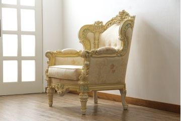 中古　イタリア高級家具　SILIK(シリック)　ロココ調　優雅で上品な空間づくりにぴったりな1人掛けソファ(一人掛けソファ、1P、アームソファ)(R-075092)