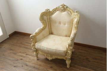 中古　イタリア高級家具　SILIK(シリック)　ロココ調　優雅で上品な空間づくりにぴったりな1人掛けソファ(一人掛けソファ、1P、アームソファ)(R-075092)