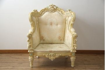 中古　イタリア高級家具　SILIK(シリック)　ロココ調　優雅で上品な空間づくりにぴったりな1人掛けソファ(一人掛けソファ、1P、アームソファ)(R-075092)