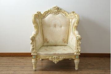 中古　美品　イタリア高級家具　SILIK(シリック)　ロココ調　優雅で上品な空間づくりにぴったりな1人掛けソファ(一人掛けソファ、1P、アームソファ)(R-075093)