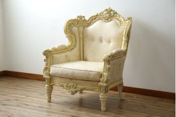 中古　美品　イタリア高級家具　SILIK(シリック)　ロココ調　優雅で上品な空間づくりにぴったりな1人掛けソファ(一人掛けソファ、1P、アームソファ)(R-075093)
