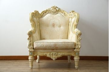 中古　美品　イタリア高級家具　SILIK(シリック)　ロココ調　優雅で上品な空間づくりにぴったりな1人掛けソファ(一人掛けソファ、1P、アームソファ)(R-075093)