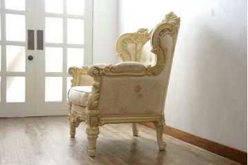 中古　美品　イタリア高級家具　SILIK(シリック)　ロココ調　優雅で上品な空間づくりにぴったりな1人掛けソファ(一人掛けソファ、1P、アームソファ)(R-075093)