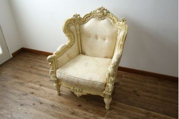 中古　美品　イタリア高級家具　SILIK(シリック)　ロココ調　優雅で上品な空間づくりにぴったりな1人掛けソファ(一人掛けソファ、1P、アームソファ)(R-075093)