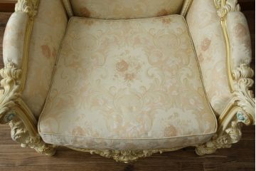 中古　美品　イタリア高級家具　SILIK(シリック)　ロココ調　優雅で上品な空間づくりにぴったりな1人掛けソファ(一人掛けソファ、1P、アームソファ)(R-075093)
