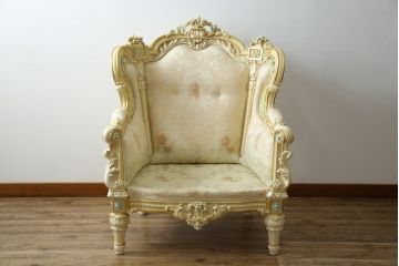 中古　美品　イタリア高級家具　SILIK(シリック)　ロココ調　優雅で上品な空間づくりにぴったりな1人掛けソファ(一人掛けソファ、1P、アームソファ)(R-075093)