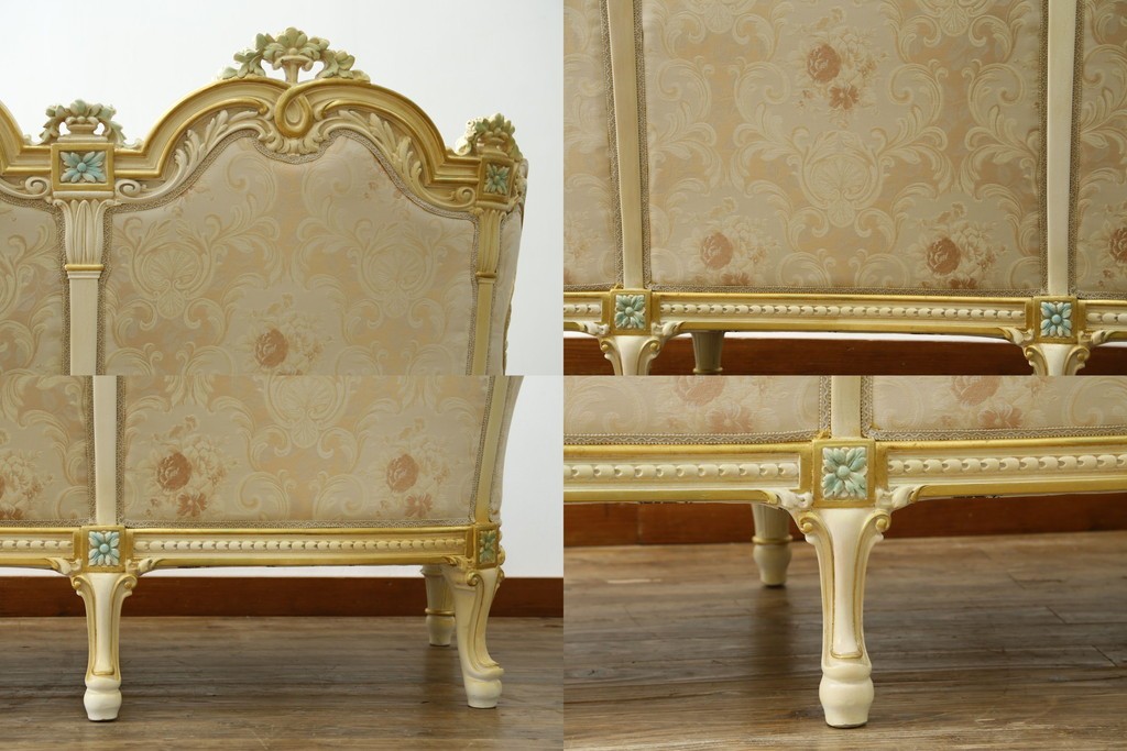 中古　イタリア高級家具　SILIK(シリック)　優雅で上品なロココ調の3人掛けソファ　(R-075094)