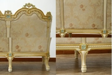 中古　イタリア高級家具　SILIK(シリック)　優雅で上品なロココ調の3人掛けソファ　(R-075094)