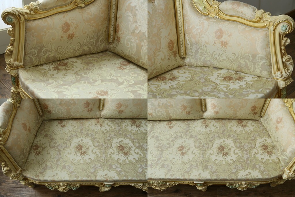 中古　イタリア高級家具　SILIK(シリック)　優雅で上品なロココ調の3人掛けソファ　(R-075094)