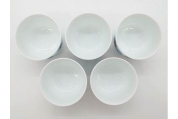 重要無形文化財　人間国宝　十四代　酒井田柿右衛門　染錦　柿文　和の雰囲気溢れる湯呑み5客セット(湯のみ、煎茶道具、和食器、共箱付き)(R-075111)