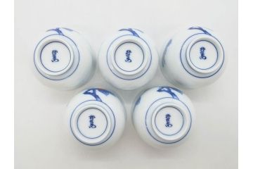 重要無形文化財　人間国宝　十四代　酒井田柿右衛門　染錦　柿文　和の雰囲気溢れる湯呑み5客セット(湯のみ、煎茶道具、和食器、共箱付き)(R-075111)