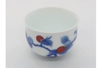重要無形文化財　人間国宝　十四代　酒井田柿右衛門　染錦　柿文　和の雰囲気溢れる湯呑み5客セット(湯のみ、煎茶道具、和食器、共箱付き)(R-075111)