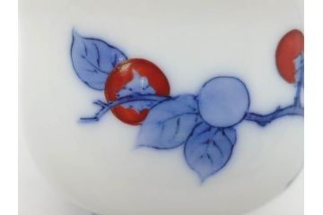 重要無形文化財　人間国宝　十四代　酒井田柿右衛門　染錦　柿文　和の雰囲気溢れる湯呑み5客セット(湯のみ、煎茶道具、和食器、共箱付き)(R-075111)