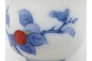 重要無形文化財　人間国宝　十四代　酒井田柿右衛門　染錦　柿文　和の雰囲気溢れる湯呑み5客セット(湯のみ、煎茶道具、和食器、共箱付き)(R-075111)