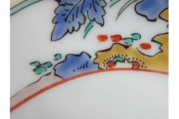重要無形文化財　人間国宝　十四代　酒井田柿右衛門　錦　菊鳥文　約21cm　6.7寸　丁寧に描かれた絵付けが目を惹く菓子器(色絵、菓子皿、和皿、和食器、共箱付き、六寸七分)(R-075116)