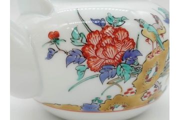 重要無形文化財　人間国宝　十四代　酒井田柿右衛門　錦　牡丹鳥文　上品な和の空間を演出する茶器セット(土瓶、急須、湯呑み5客、湯のみ茶碗、蓋付、茶道具、和食器、色絵、共箱付き)(R-075121)