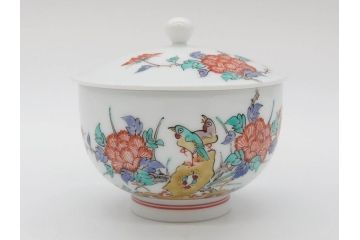 重要無形文化財　人間国宝　十四代　酒井田柿右衛門　錦　牡丹鳥文　上品な和の空間を演出する茶器セット(土瓶、急須、湯呑み5客、湯のみ茶碗、蓋付、茶道具、和食器、色絵、共箱付き)(R-075121)