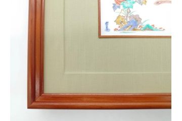 重要無形文化財　人間国宝　十四代　酒井田柿右衛門　錦　菊鳳凰文　色彩豊かな絵付けが魅力的な陶額(色絵、陶画、壁掛け、額装、共箱付き)(R-075122)