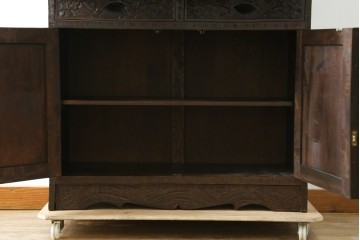 和製ヴィンテージ　軽井沢彫り　桜の彫刻が美しいライティングビューロー　(R-075141)