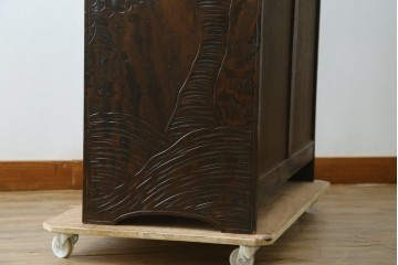和製ヴィンテージ　軽井沢彫り　桜の彫刻が美しいライティングビューロー　(R-075141)