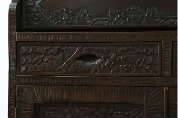和製ヴィンテージ　軽井沢彫り　桜の彫刻が美しいライティングビューロー　(R-075141)