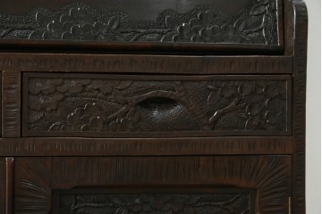 和製ヴィンテージ　軽井沢彫り　桜の彫刻が美しいライティングビューロー　(R-075141)