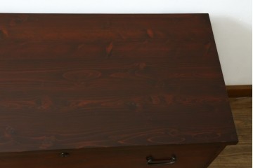 和製アンティーク　前面檜(ヒノキ)材のシンプルなローチェスト　(R-075184)