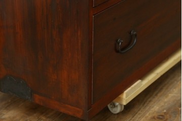 和製アンティーク　前面檜(ヒノキ)材のシンプルなローチェスト　(R-075184)