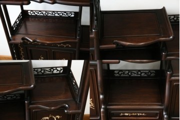 和製ヴィンテージ　花梨(カリン)材　象嵌入り　品の良い螺鈿(ラデン)が美しい飾り棚　(R-075191)