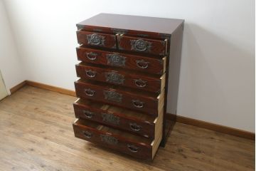 中古　美品!!　岩谷堂箪笥　別注　華塗り(木地呂塗り)　立派な手打ち金具が和の雰囲気を高める和箪笥(収納箪笥、衣装箪笥、引き出し、サイドチェスト)(定価約160万円)(R-075194)