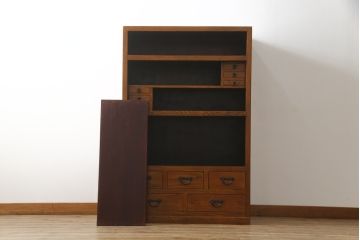 和製ビンテージ　美品　楡(ニレ)材　明るい木の色味と杢目が美しい水屋箪笥(戸棚、収納棚、食器棚、ヴィンテージ)(R-075196)