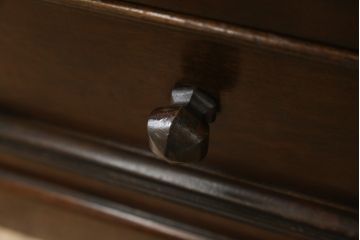 和製ビンテージ　松本民芸家具　珍しいデザインのつまみが可愛らしいデスク(机、片袖机、ワークデスク、在宅用、在宅ワーク用、ヴィンテージ)(R-075197)