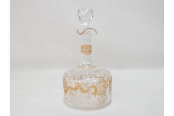 極希少　フランス　1900年代　オールドサンルイ　タルマ　TALMA　金彩　繊細なデザインが上品な雰囲気を醸し出すリキュールセット(ヨーロッパ最古のクリスタルガラスメーカー、Saint Louis、デカンタ、デキャンタ、カラフェ、グラス5客、アンティーク、トレー、トレイ、木箱付き)(検索ワード:オールドバカラ)(R-075224)