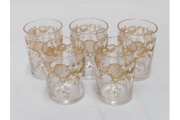 極希少　フランス　1900年代　オールドサンルイ　タルマ　TALMA　金彩　繊細なデザインが上品な雰囲気を醸し出すリキュールセット(ヨーロッパ最古のクリスタルガラスメーカー、Saint Louis、デカンタ、デキャンタ、カラフェ、グラス5客、アンティーク、トレー、トレイ、木箱付き)(検索ワード:オールドバカラ)(R-075224)
