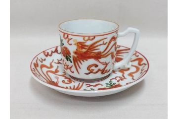 希少　永楽善五郎　色鮮やかな古赤絵が優美な存在感を放つコーヒーカップ&ソーサー6客セット(コーヒー呑、珈琲、和食器、共箱付き)(R-075225)