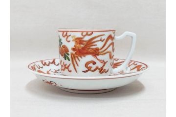 希少　永楽善五郎　色鮮やかな古赤絵が優美な存在感を放つコーヒーカップ&ソーサー6客セット(コーヒー呑、珈琲、和食器、共箱付き)(R-075225)
