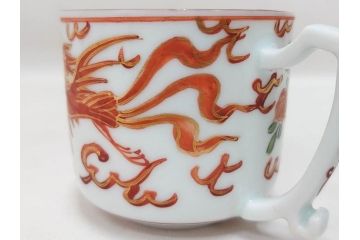 希少　永楽善五郎　色鮮やかな古赤絵が優美な存在感を放つコーヒーカップ&ソーサー6客セット(コーヒー呑、珈琲、和食器、共箱付き)(R-075225)