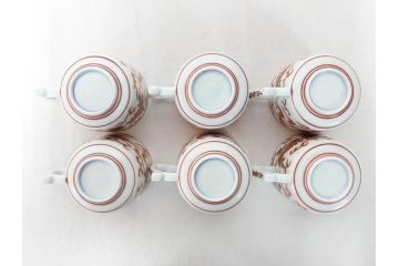希少　永楽善五郎　色鮮やかな古赤絵が優美な存在感を放つコーヒーカップ&ソーサー6客セット(コーヒー呑、珈琲、和食器、共箱付き)(R-075225)