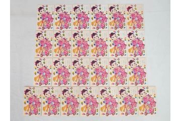 昭和レトロ　新年はがき　女の子　男の子　200枚×2箱セット(絵葉書、年賀状、ハガキ、箱付き、計400枚、8種類、振袖、スキー、凧)(R-075226)