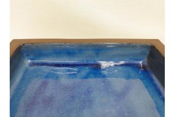 中国　清朝宜興窯　逸公作　紫泥　美しい色彩が上品な空間を演出する長方水盤(水鉢、水盆、盆栽、木箱付き)(R-075236)