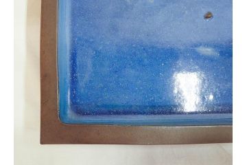 中国　清朝宜興窯　逸公作　紫泥　美しい色彩が上品な空間を演出する長方水盤(水鉢、水盆、盆栽、木箱付き)(R-075236)