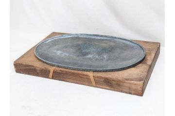 平安金龍堂作　楕円　どっしりとした佇まいが風格漂う銅水盤(盆栽、盆景、水石、花器、木箱付き)(R-075237)